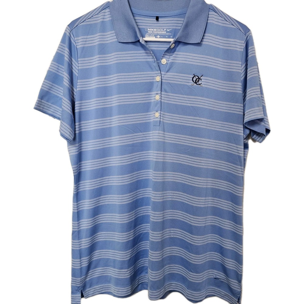 Nike Golf Polo XL Blue White Stripe‎ Dri Fit Lightweight Breathable EUC